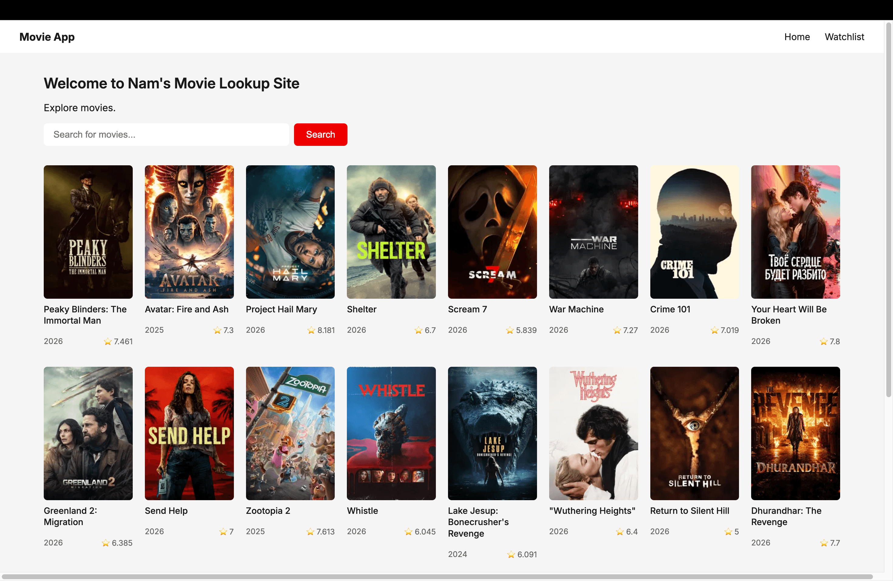 Screenshot of Movie Lookup V1