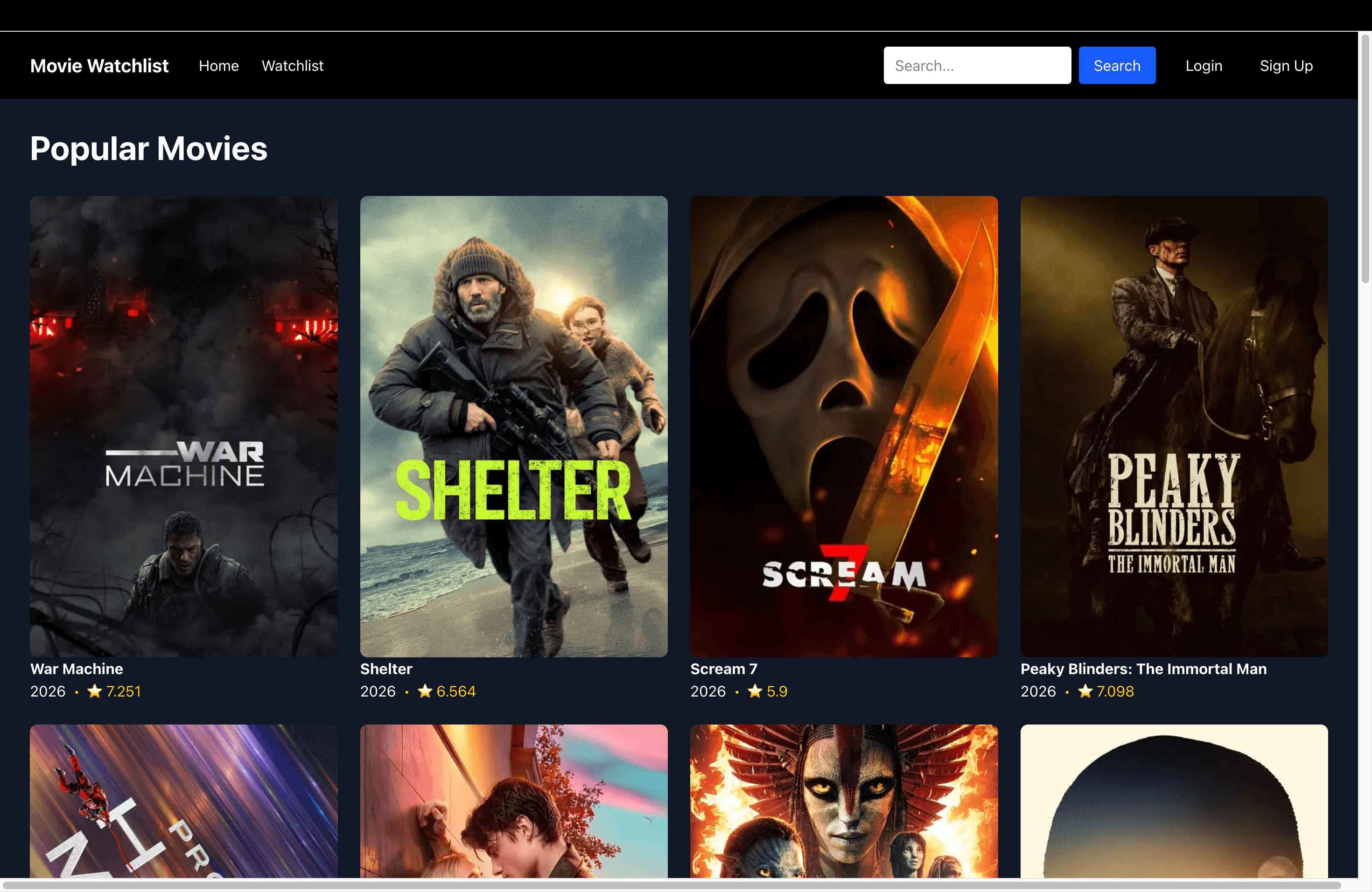 Home page with popular movies
