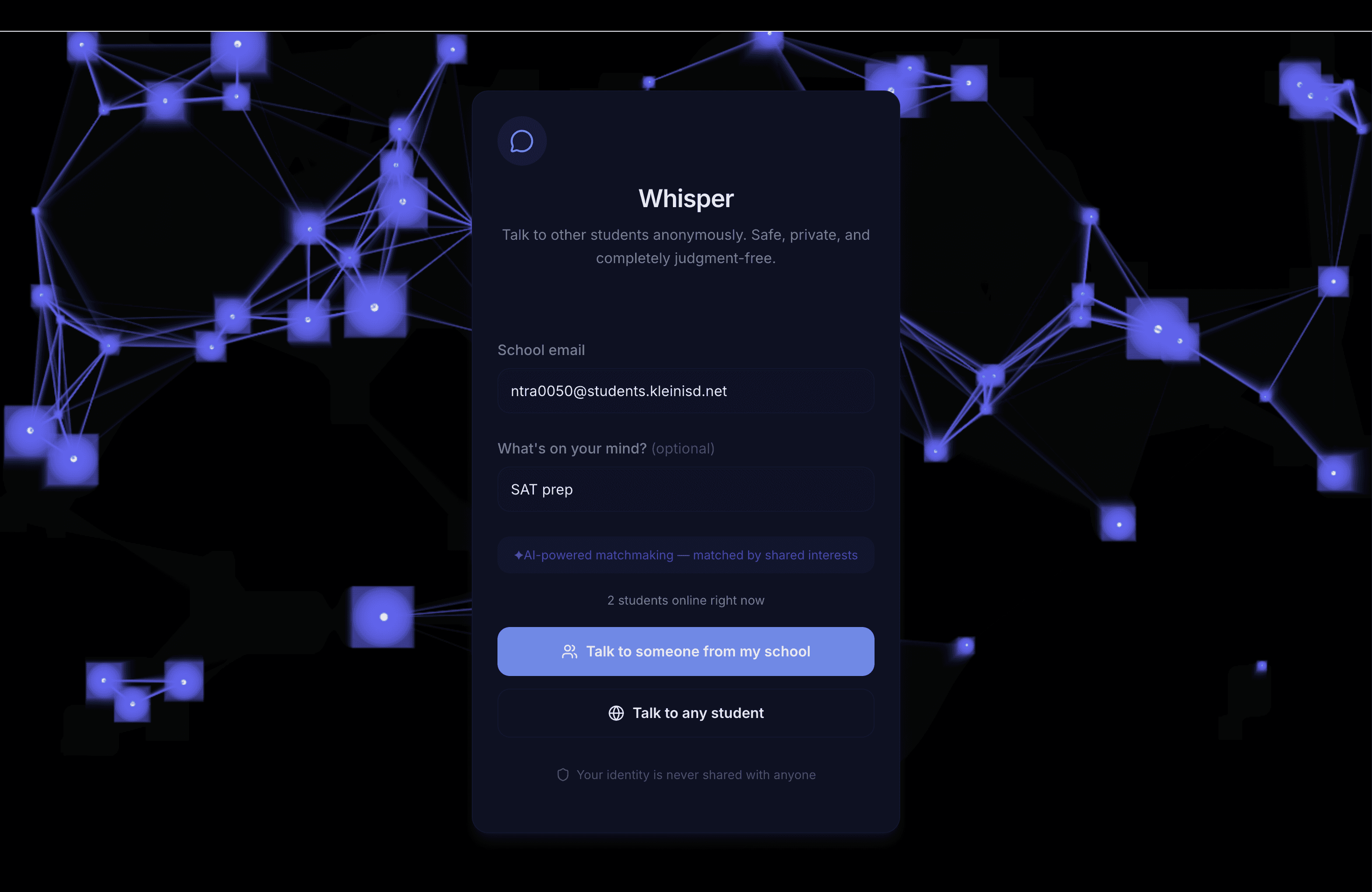 Screenshot of Whisper — KleinHacks 2026
