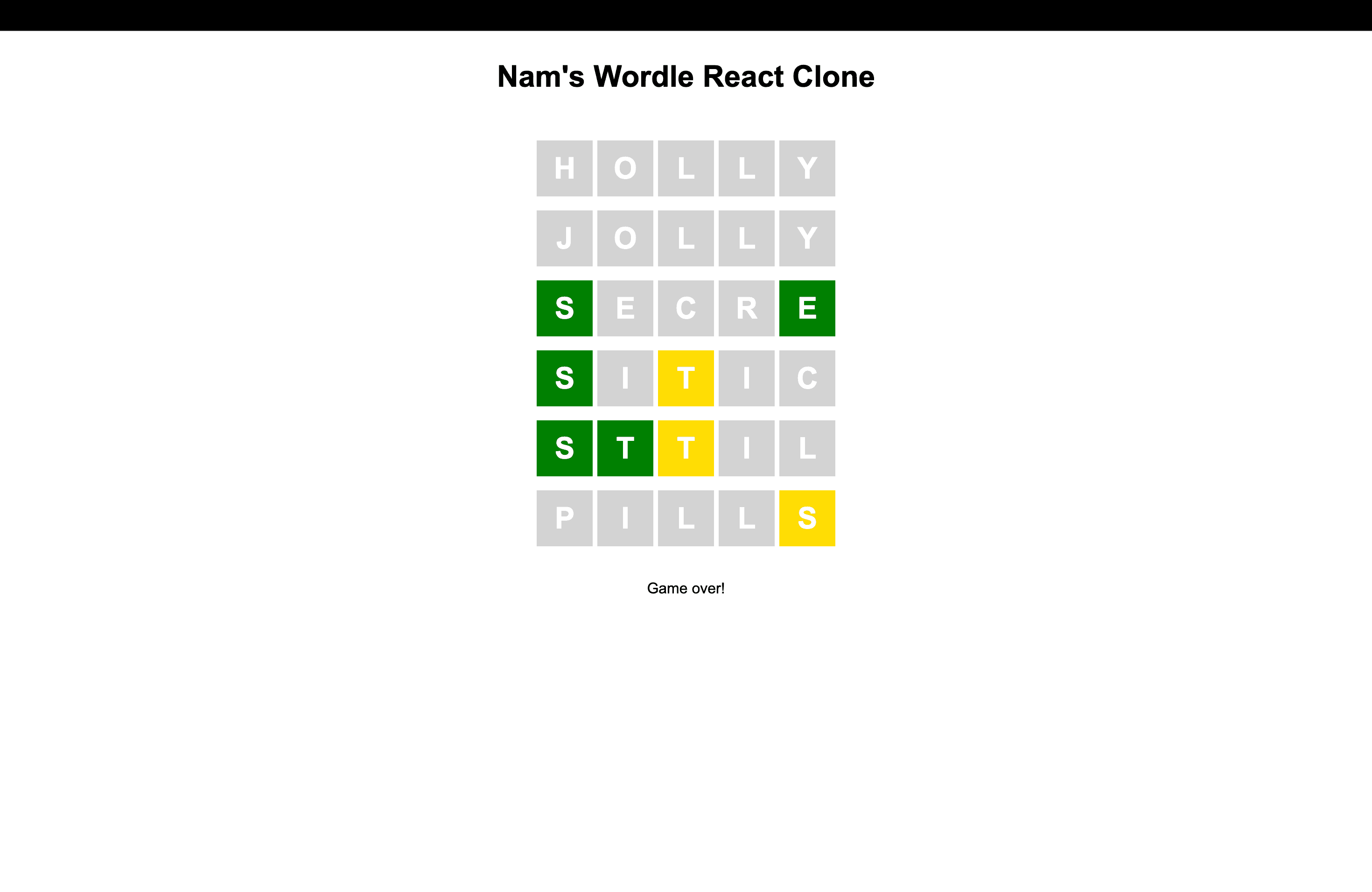 Screenshot of Wordle Clone